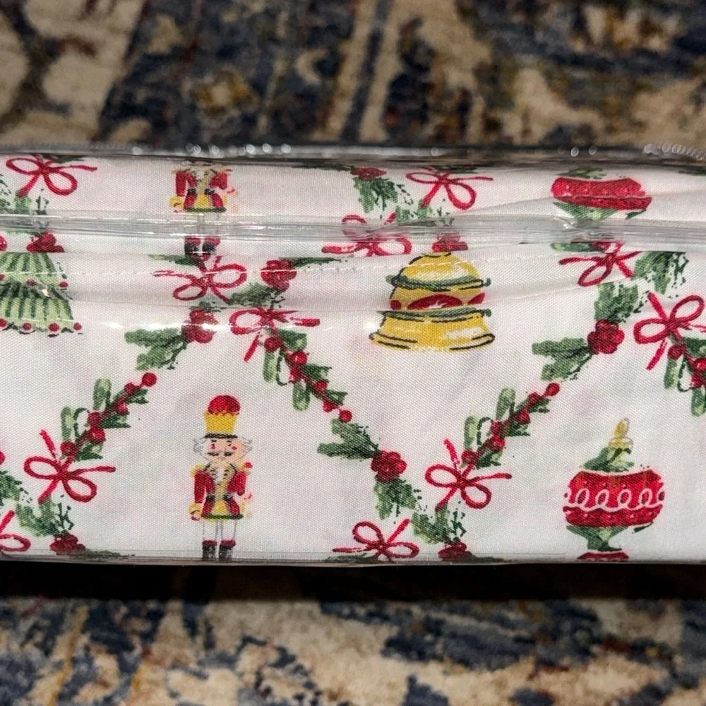 NWT Rae Dunn Christmas Holiday Full Size Sheet Set - Red/Green Ornaments - Picture 6 of 7